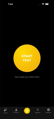 BuzzBuddy check-in screen with a large "Start Test" button